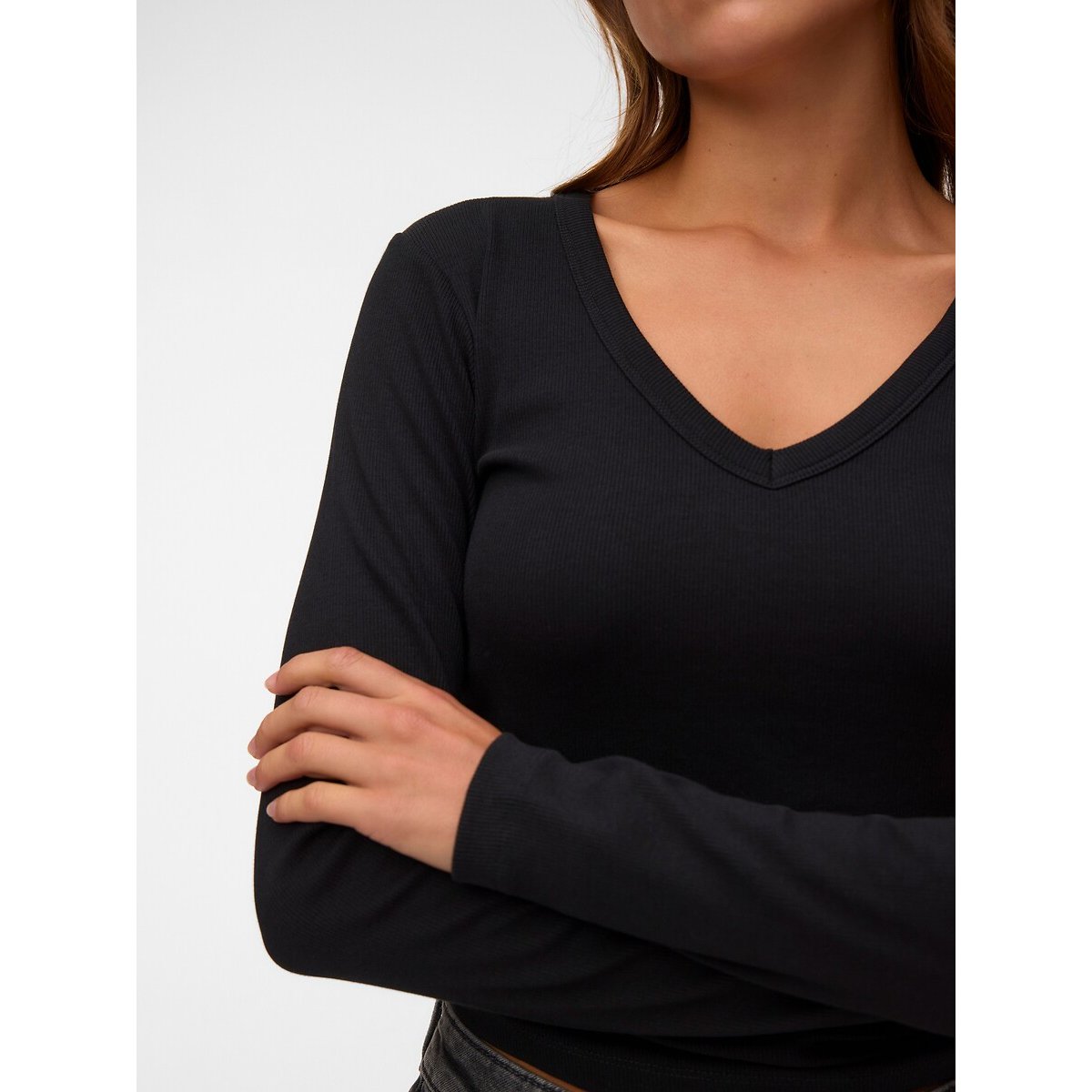 Long Sleeve V-Neck T-Shirt black, VERO MODA