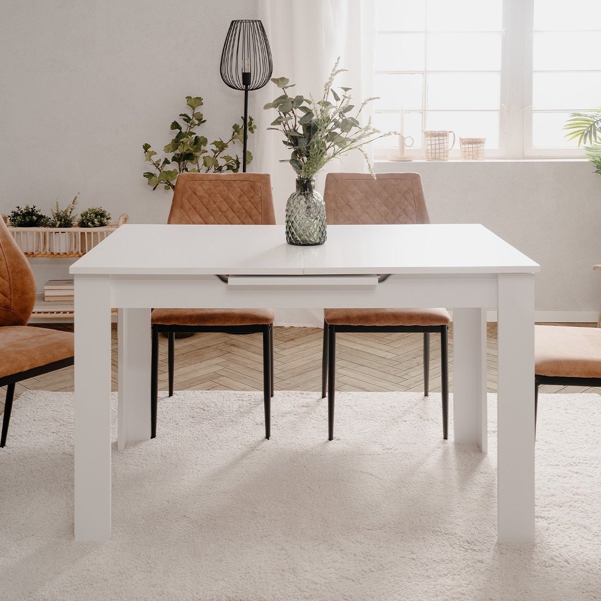 Table à manger extensible L125 - 165 cm BIRMINGHAM blanc, CALICOSY