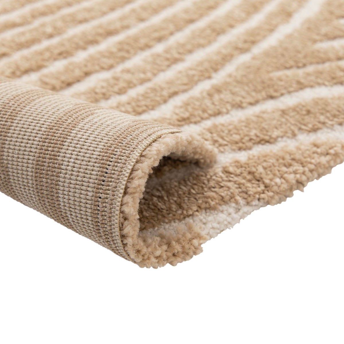 Tapis salon à reliefs doux géométrique DESIGN COURBE beige, THE DECO FACTORY