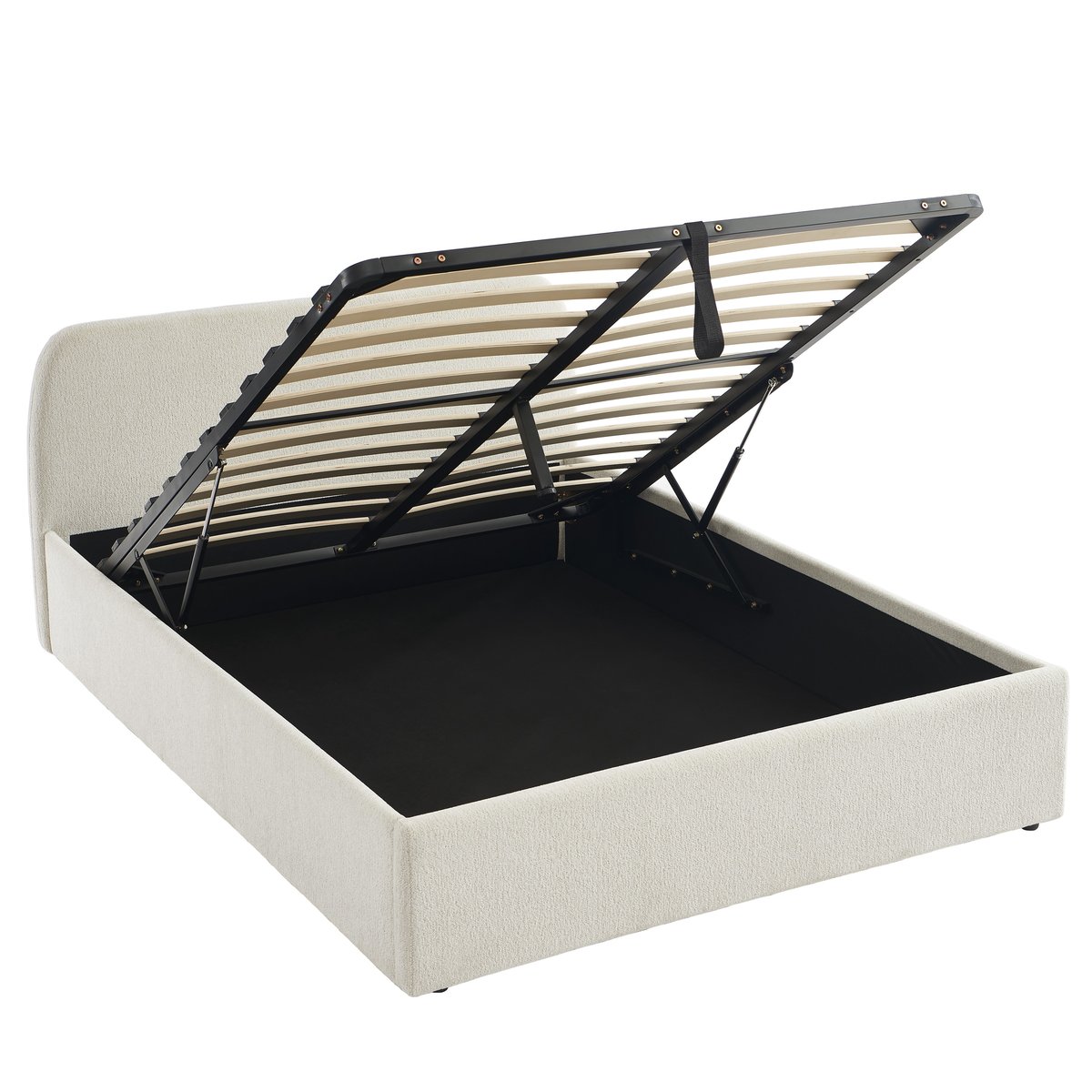 Lit coffre tissu chenille avec sommier GELA ecru, BAÏTA