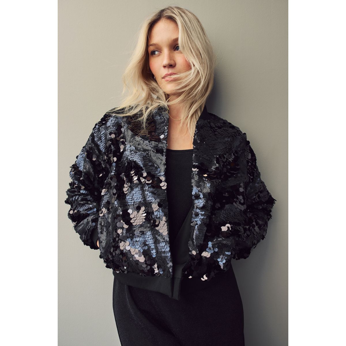 Blouson bombardier à sequins bleu foncé, NEXT