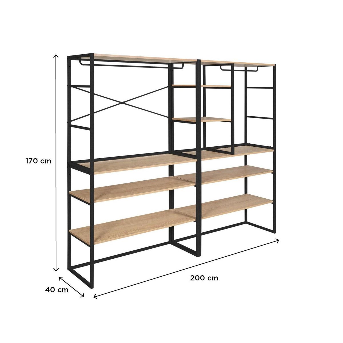 Lot de 4 portants vêtements sous combles modulables 400x85cm KADRA noir, MOB IN