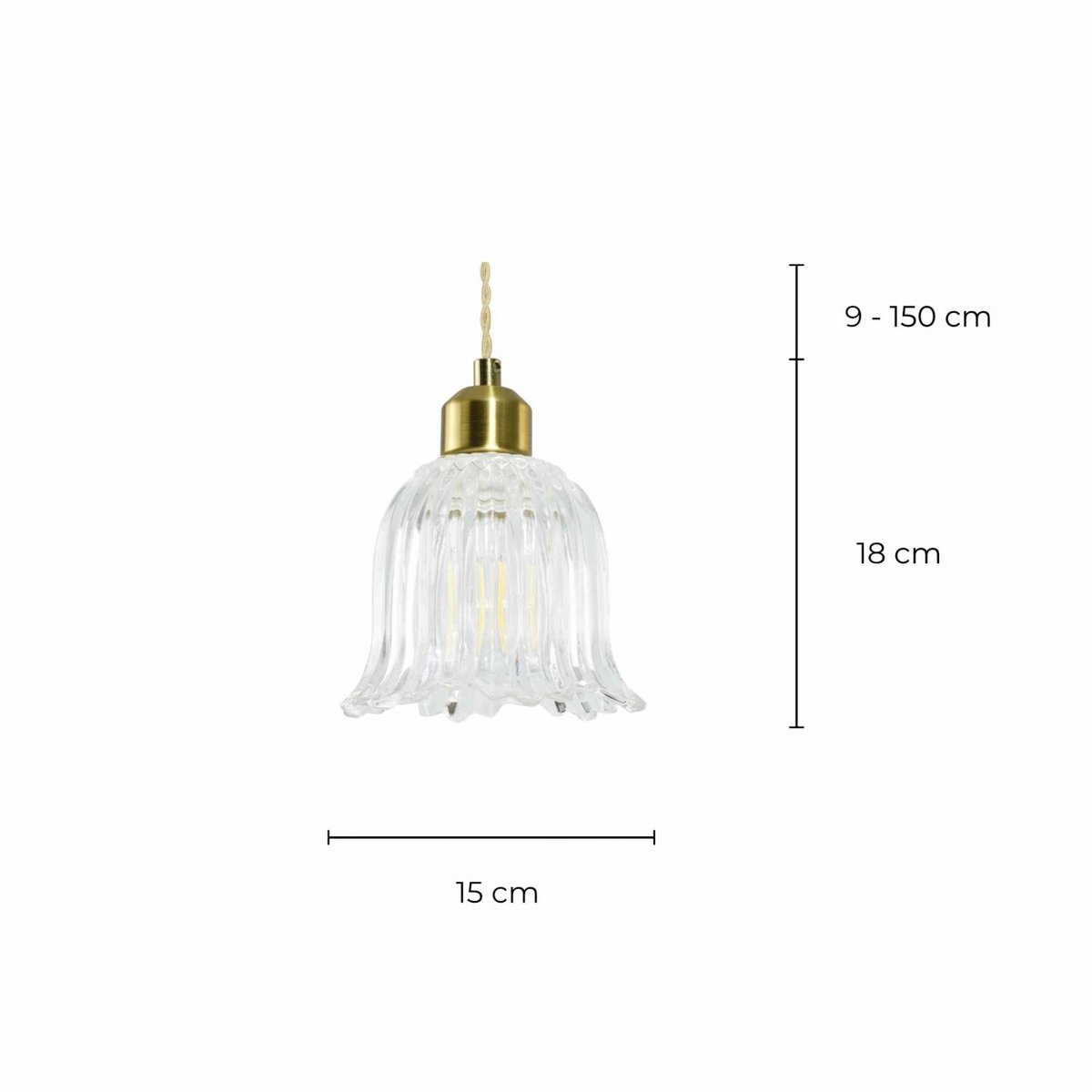 Suspension en verre strié, AVELLE transparent et doré, C-CREATION