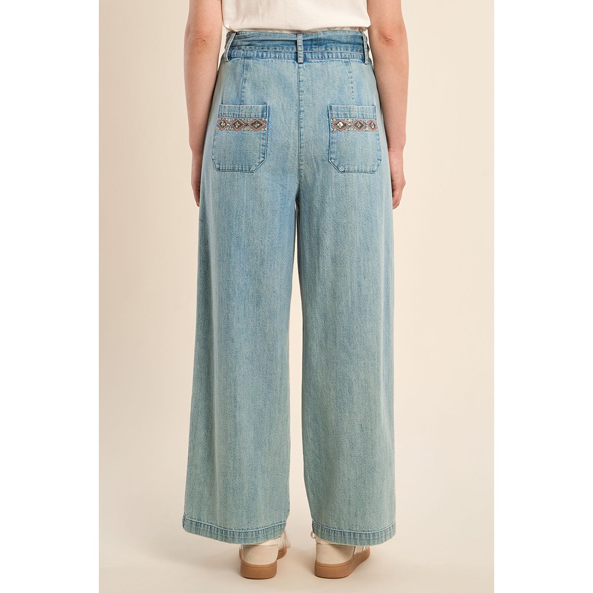 Pantalon taille haute, en coton bleu, MOLLY BRACKEN