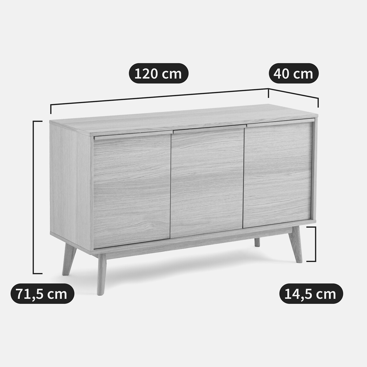 Buffet 3 portes plaqué chêne, Aram chêne, LA REDOUTE INTERIEURS