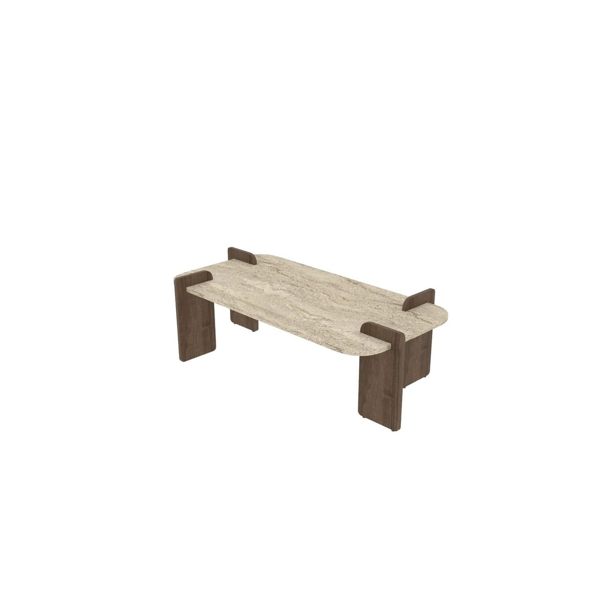 Table basse effet travertin et bois foncé ROMANE marron, TOILINUX