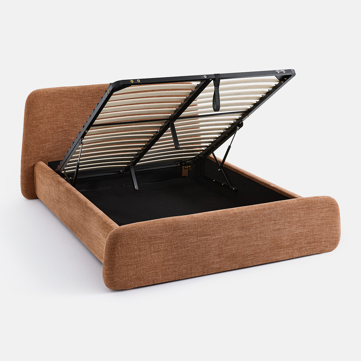 Lit coffre avec sommier relevable, tissu chenillé, STEEN caramel, LA REDOUTE INTERIEURS