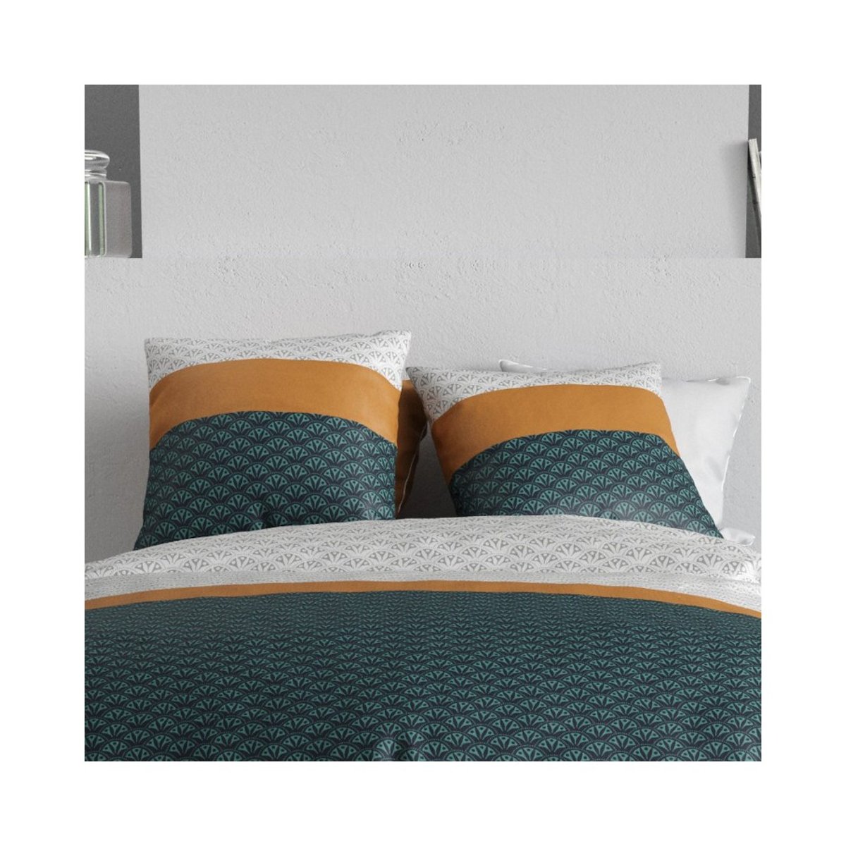 Housse de couette 100% coton 57 fils + 2 taies d’oreiller vert, DECORATIE