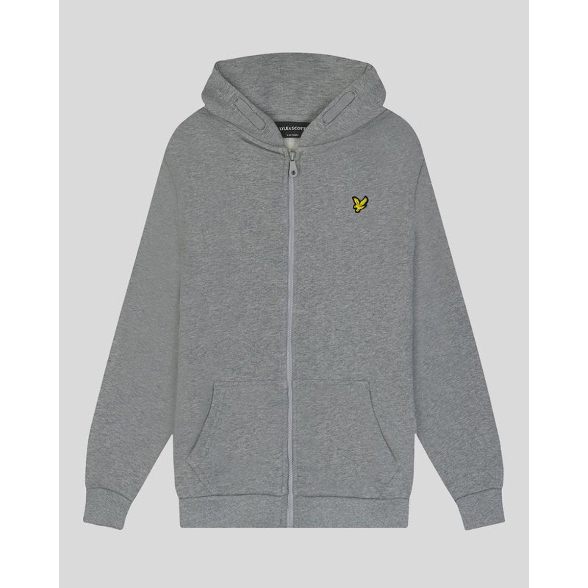 Sweat à capuche zippé en coton loopback gris clair chiné, LYLE & SCOTT
