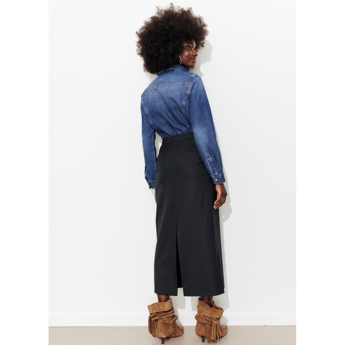 Jupe midi crayon rayée rayé marine, PROMOD
