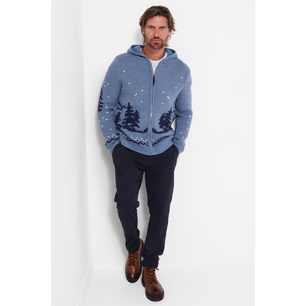Pull à Capuche en Maille Grizzly bleu, JOE BROWNS