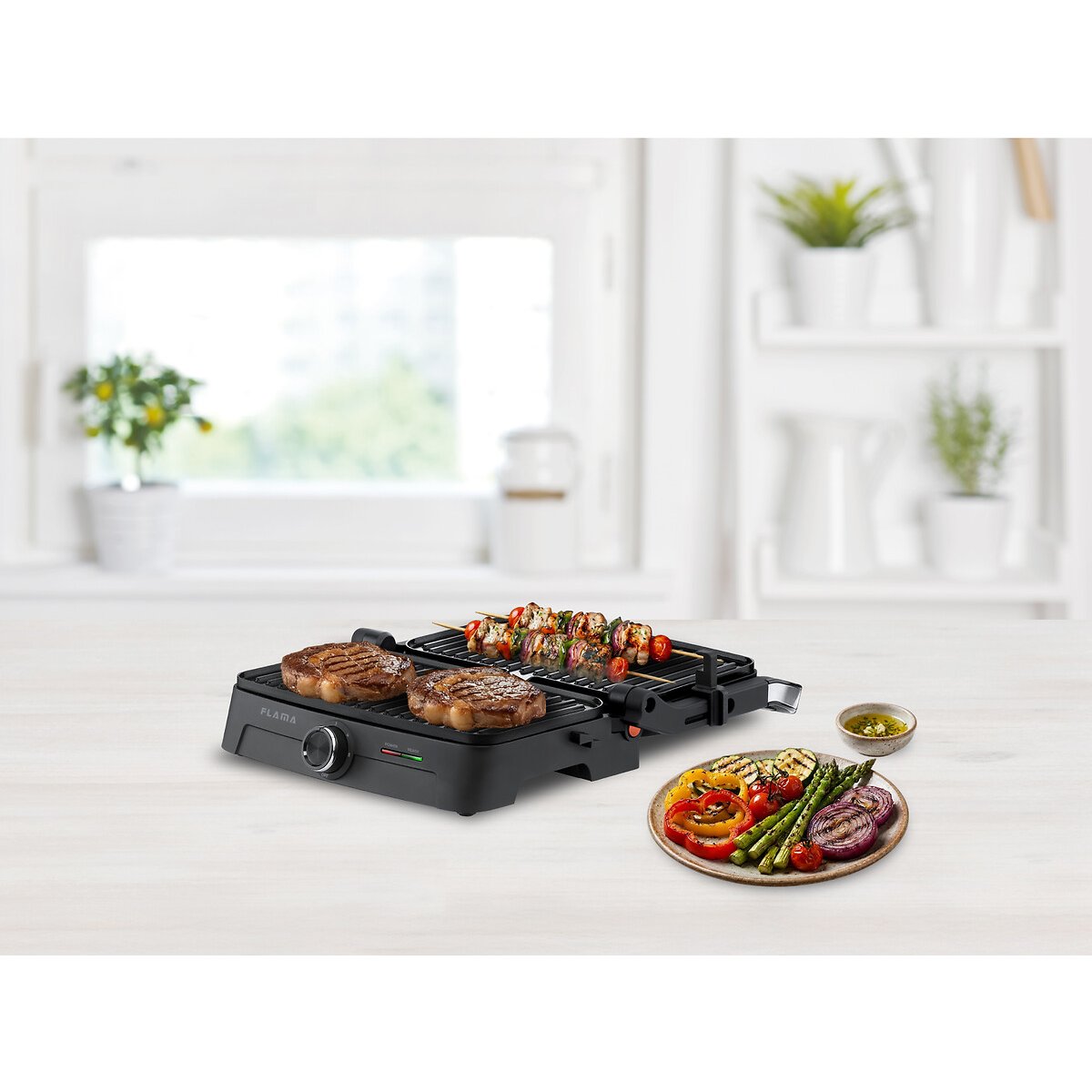 Grelhador Elétrico de Placas Inox HeatEasy 1500W 4422FL, FLAMA inox, FLAMA
