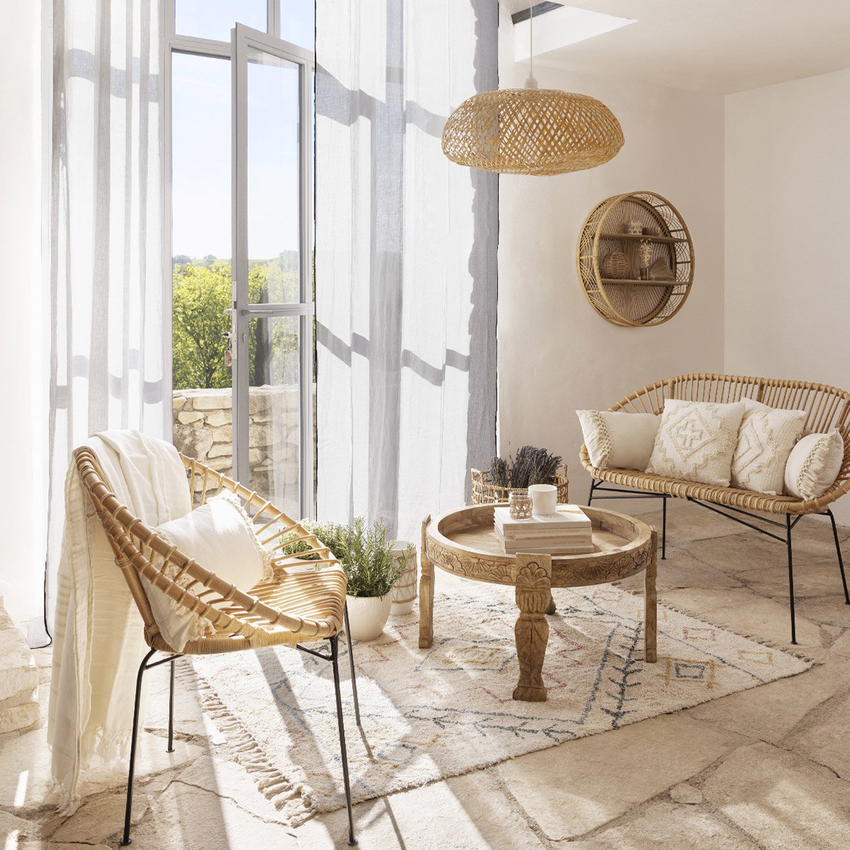 Suspension en bambou tressé BEDDY marron, ATMOSPHERA