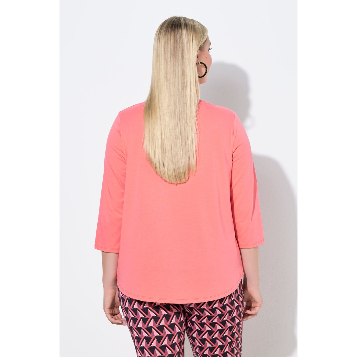 Blouse décolleté en V avec pli fantaisie corail, ULLA POPKEN