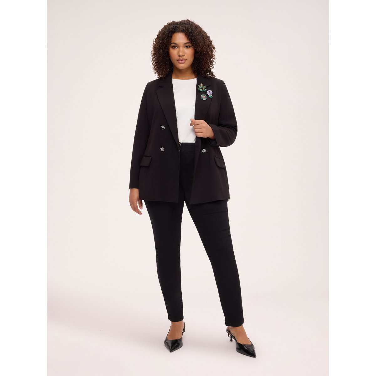 Blazer croisé avec application bijou noir, FIORELLA RUBINO