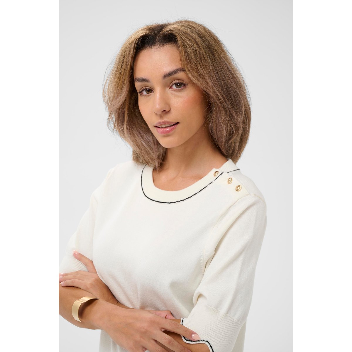 Blouse à manches courtes blanc whisper white, CREAM