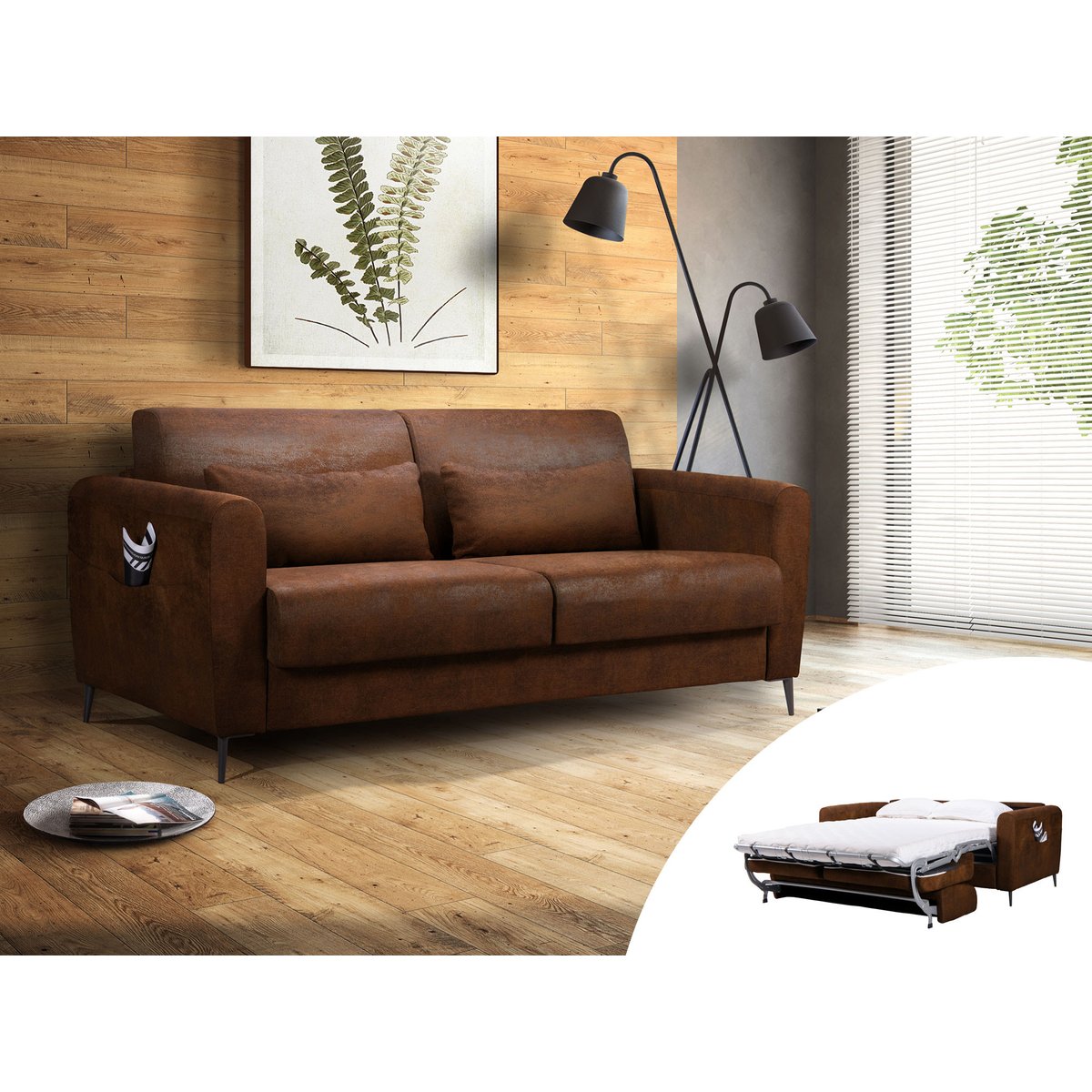 Lit - ALLAN marron, BEST MOBILIER