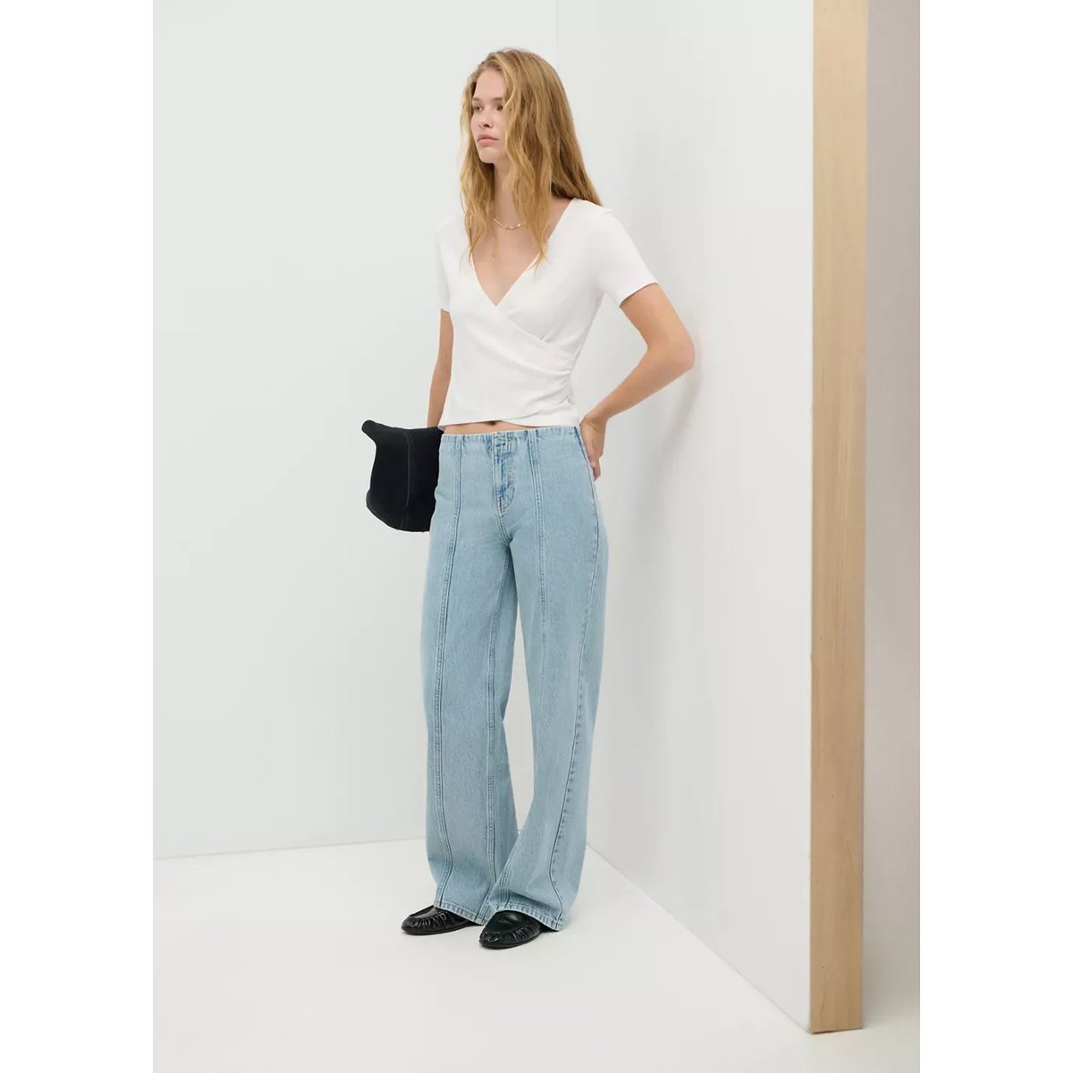 T-shirt côtelé croisé blanc cassé, MANGO TEEN