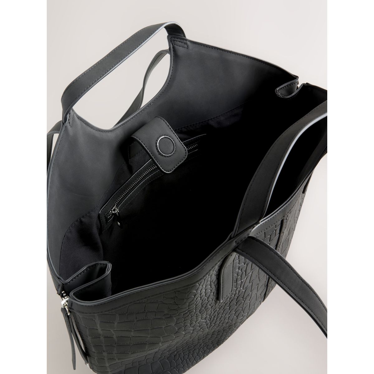 Sac porté épaule en suédine effet croco noir, NEXT