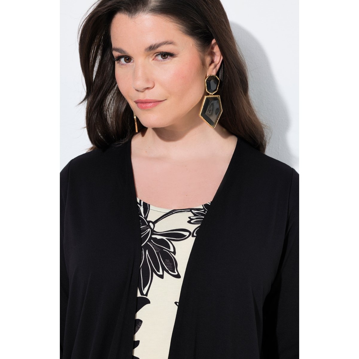 T-shirt 2-en-1, motif à fleurs noir, ULLA POPKEN