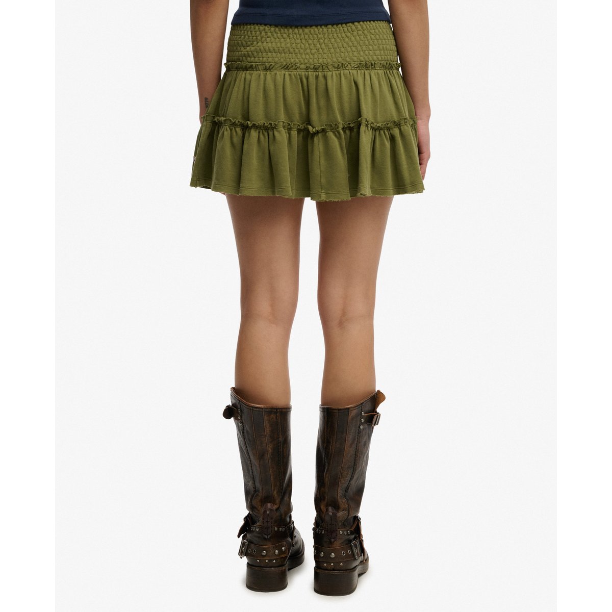 Mini-jupe Jersey à Volants vert olive kaki, SUPERDRY