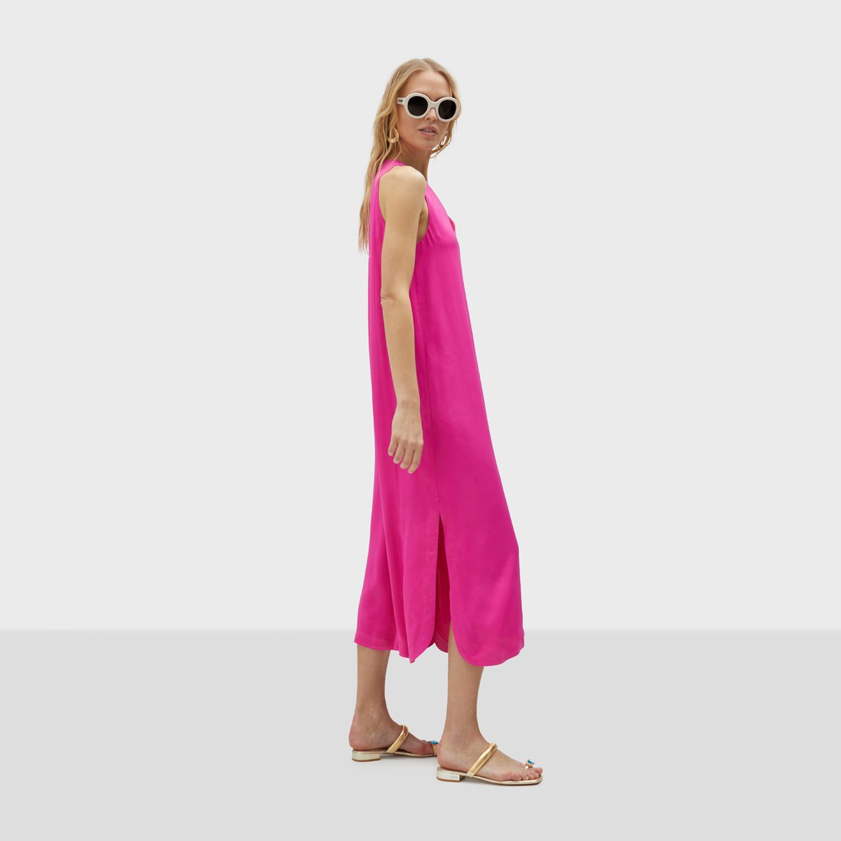 Robe longue sans manches en col V fushia, LOLA CASADEMUNT