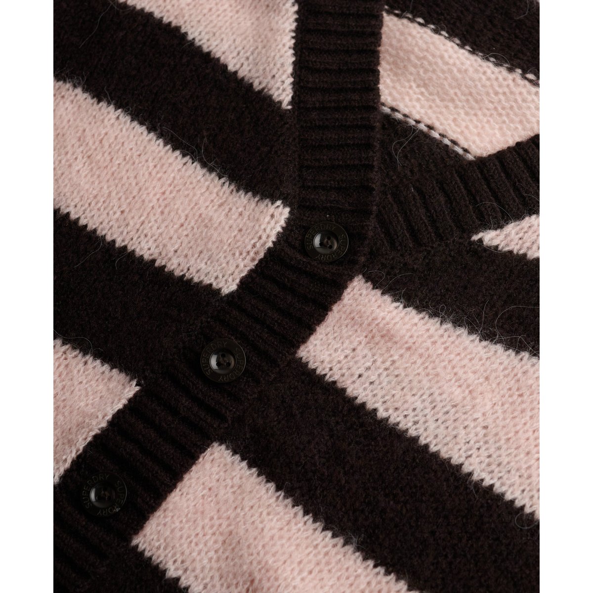 Cardigan Léger Col V Coupe Décontractée rayure brun foncé/rose pâle, SUPERDRY