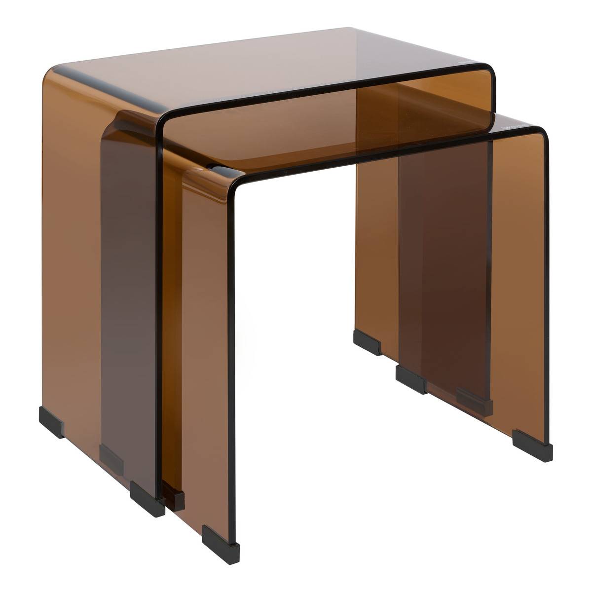 Lot de 2 tables gigognes rectangulaires en verre trempé LENIA ambre, ATMOSPHERA