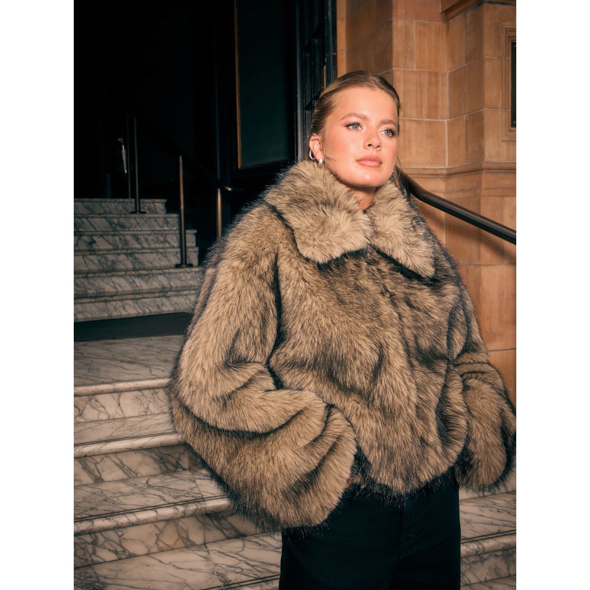 Veste zippée en imitation fourrure naturel, NEXT