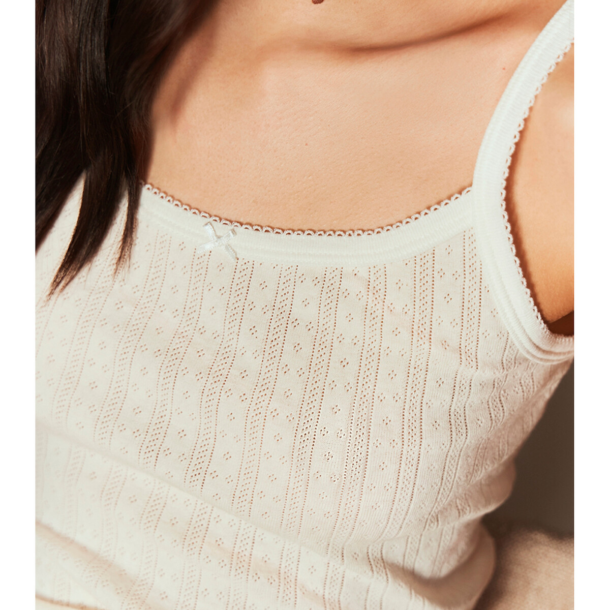 Débardeur à bretelles en coton ecru, PETIT BATEAU