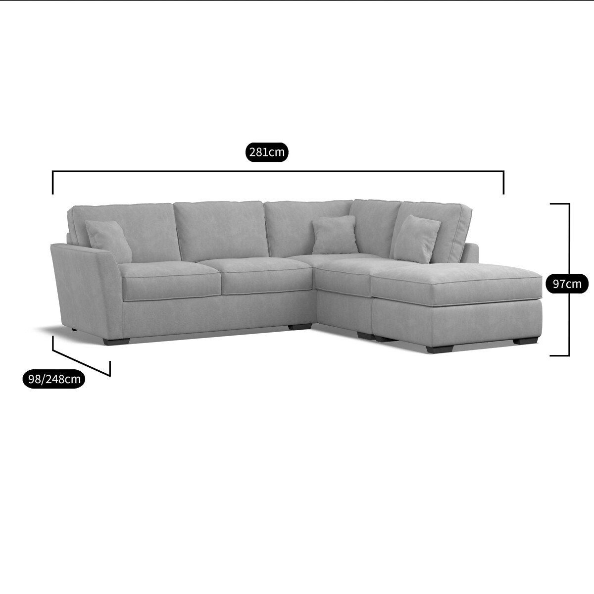Florence Soft Brushed Corner Sofa & Modular Footstool Set with Dark Wood Legs (Right Facing) silver, ÉDITÉ