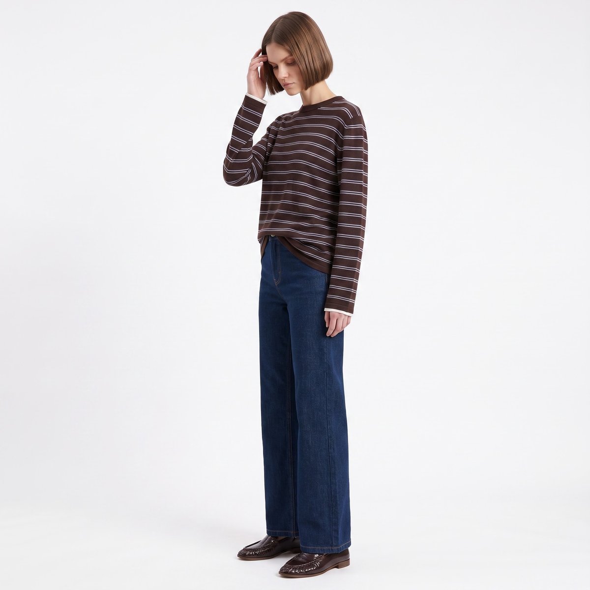 Pull femme à rayures fines en laine FLORIA brown, ARTLOVE