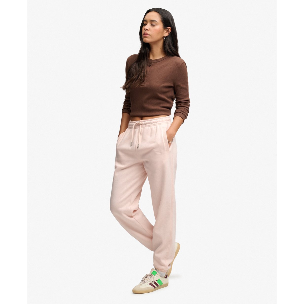 Joggers Signature à Poignets Brodés rose poudré, SUPERDRY