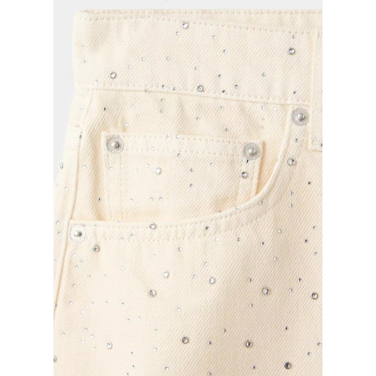 Jupe en jean ornée de strass blanc cassé, MANGO