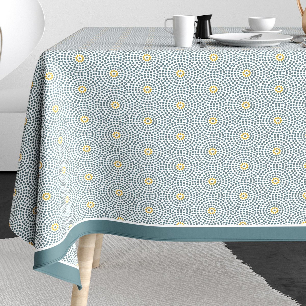 Nappe rectangulaire anti tache Coton Patio Eau jaune, EDEN
