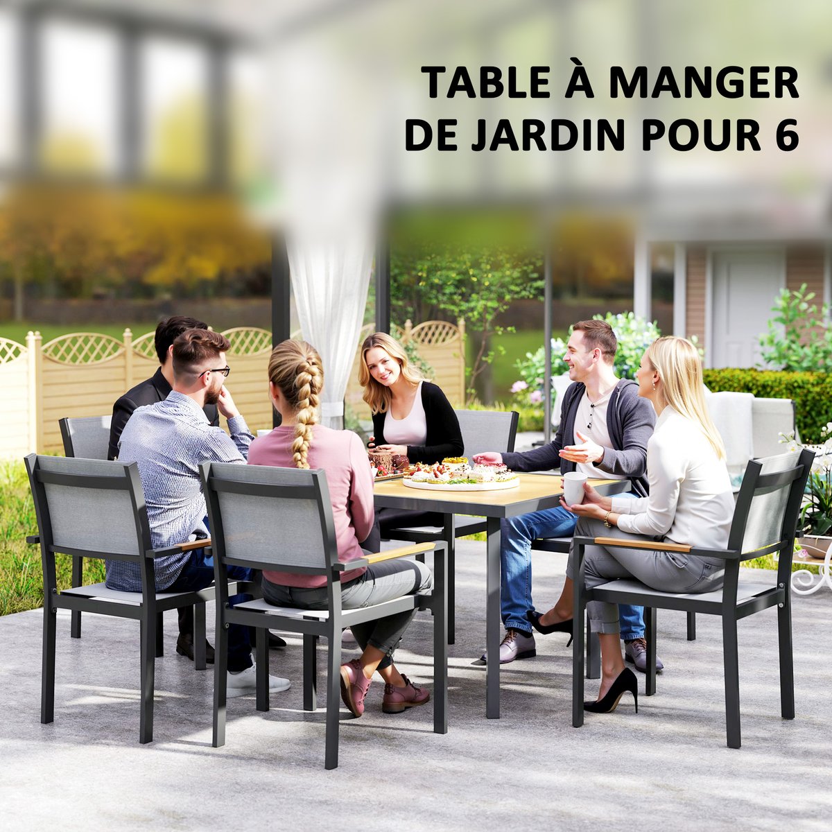 Table de jardin Acier Bois naturel beige, OUTSUNNY