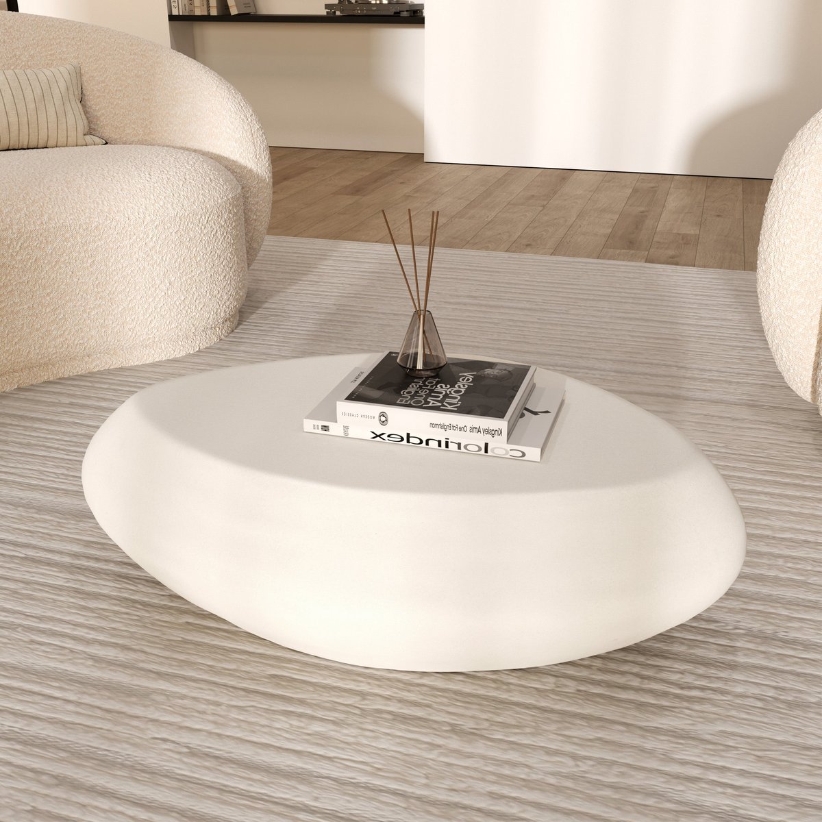 Table basse ovale en béton 105 cm - MAUI blanc, MAISON PAVANE