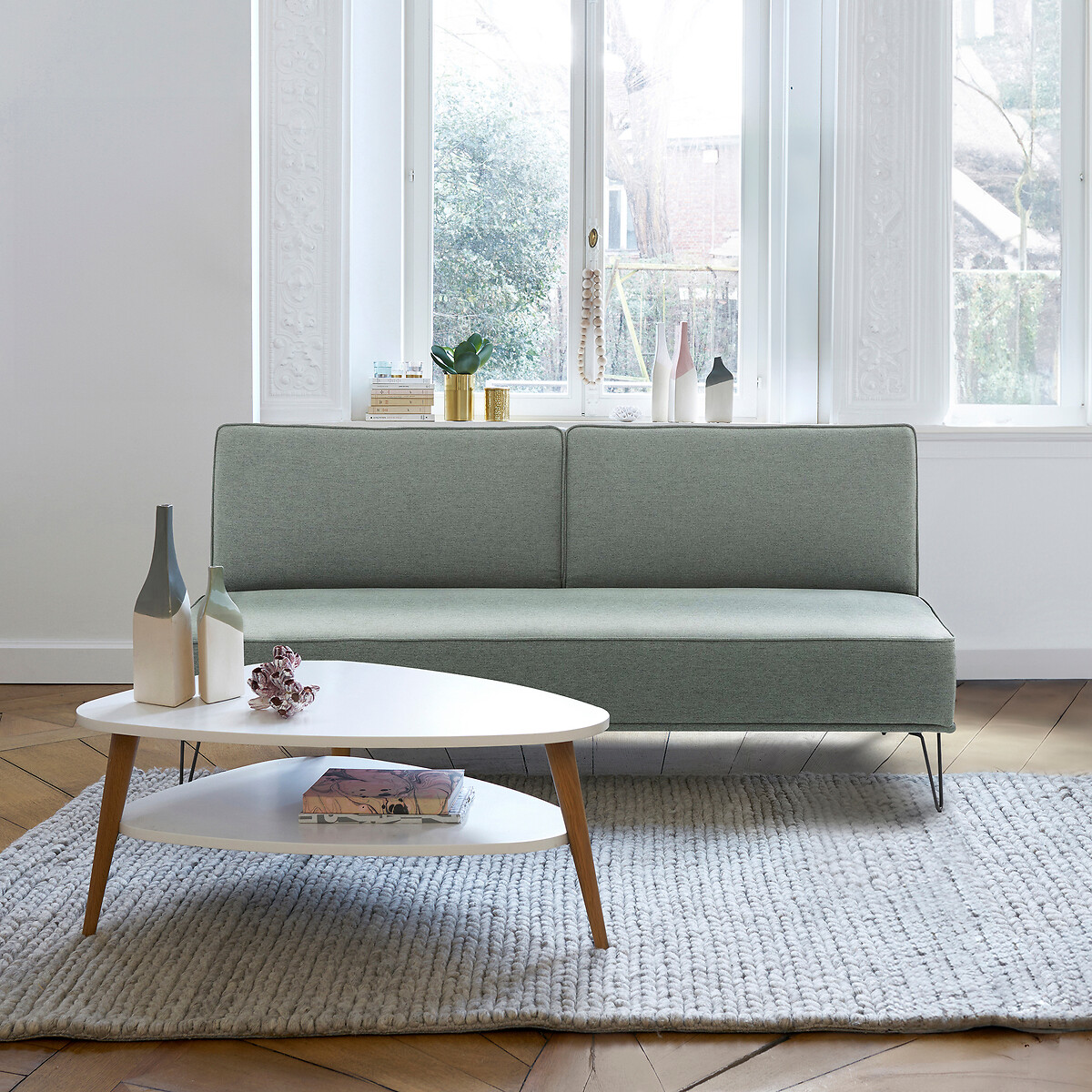 Banquette convertible, polyester, Vees vert de gris, LA REDOUTE INTERIEURS