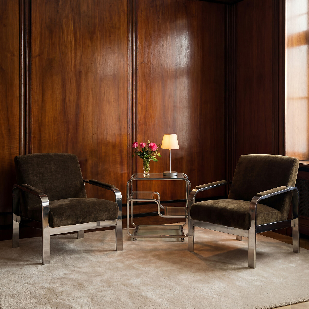 Zenny Chenille Chrome Frame Armchair khaki, ÉDITÉ