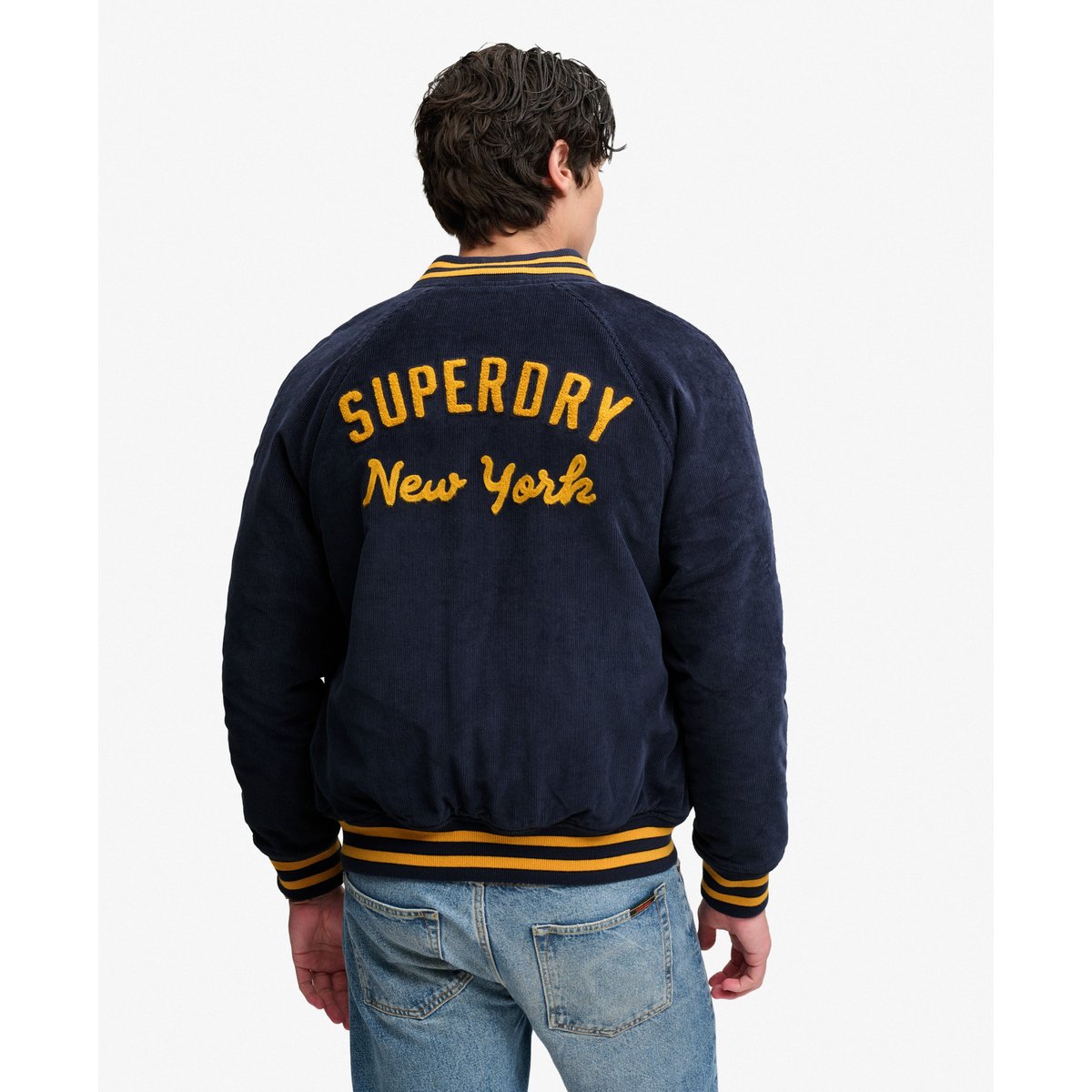 Veste Bomber Varsity en Velours Côtelé Coupe Décontractée bleu marine standard, SUPERDRY