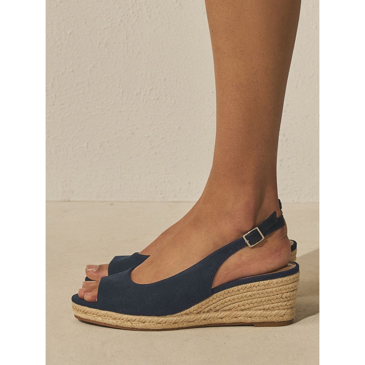 Chaussures compensées à bout ouvert bleu marine, NEXT