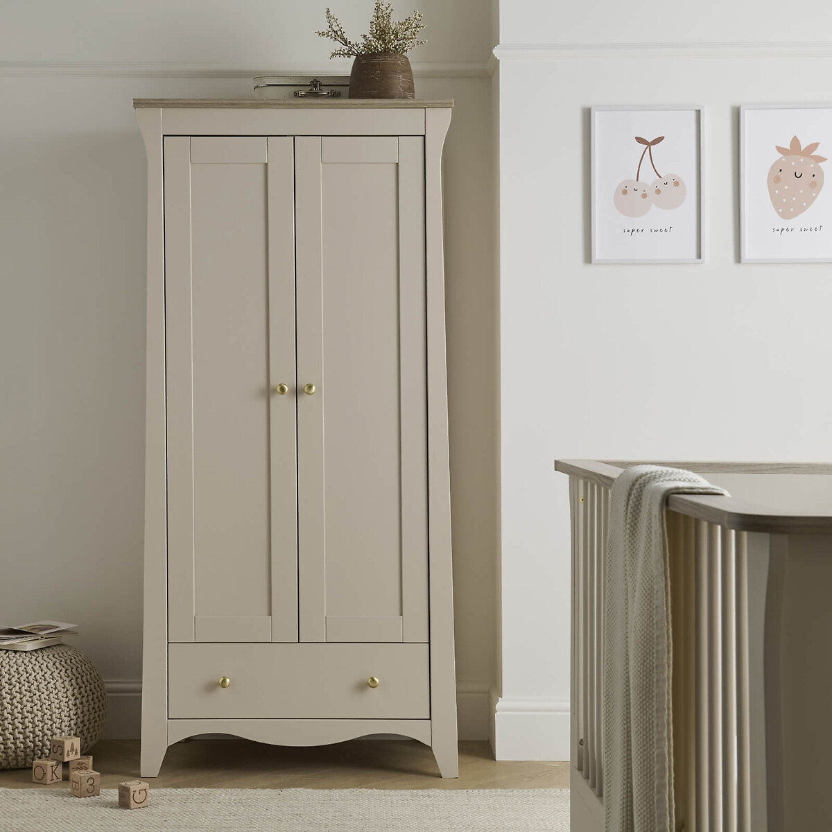 Clara 2 Door Nursery Wardrobe stone beige, CUDDLECO