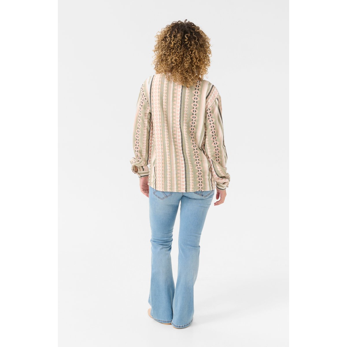 Blouse with short sleeve multicolore jacquard  tea jaquard, CREAM