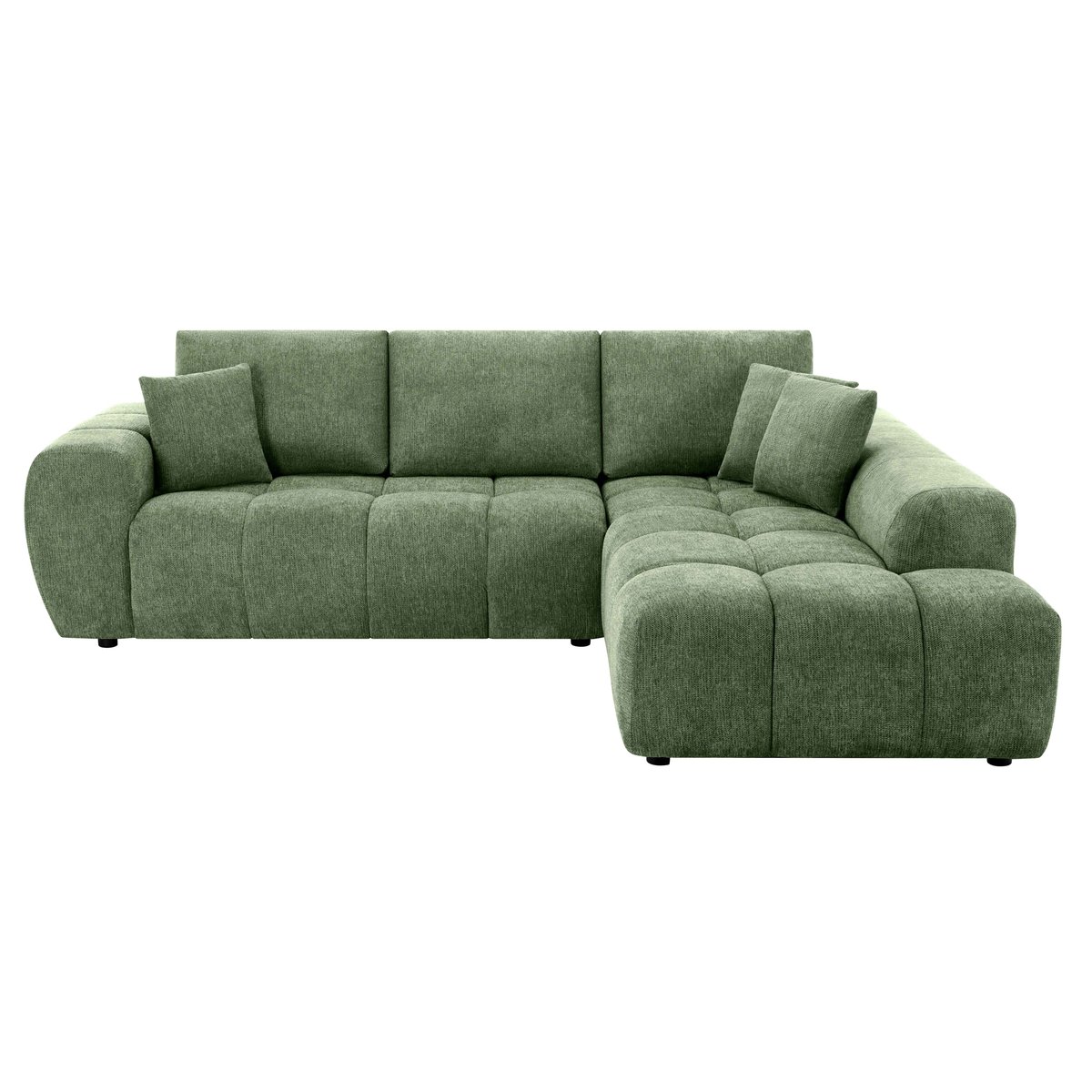 Canapé d'angle droit en polyester côtelé 3 places, NEPTUNE vert, OVIALA