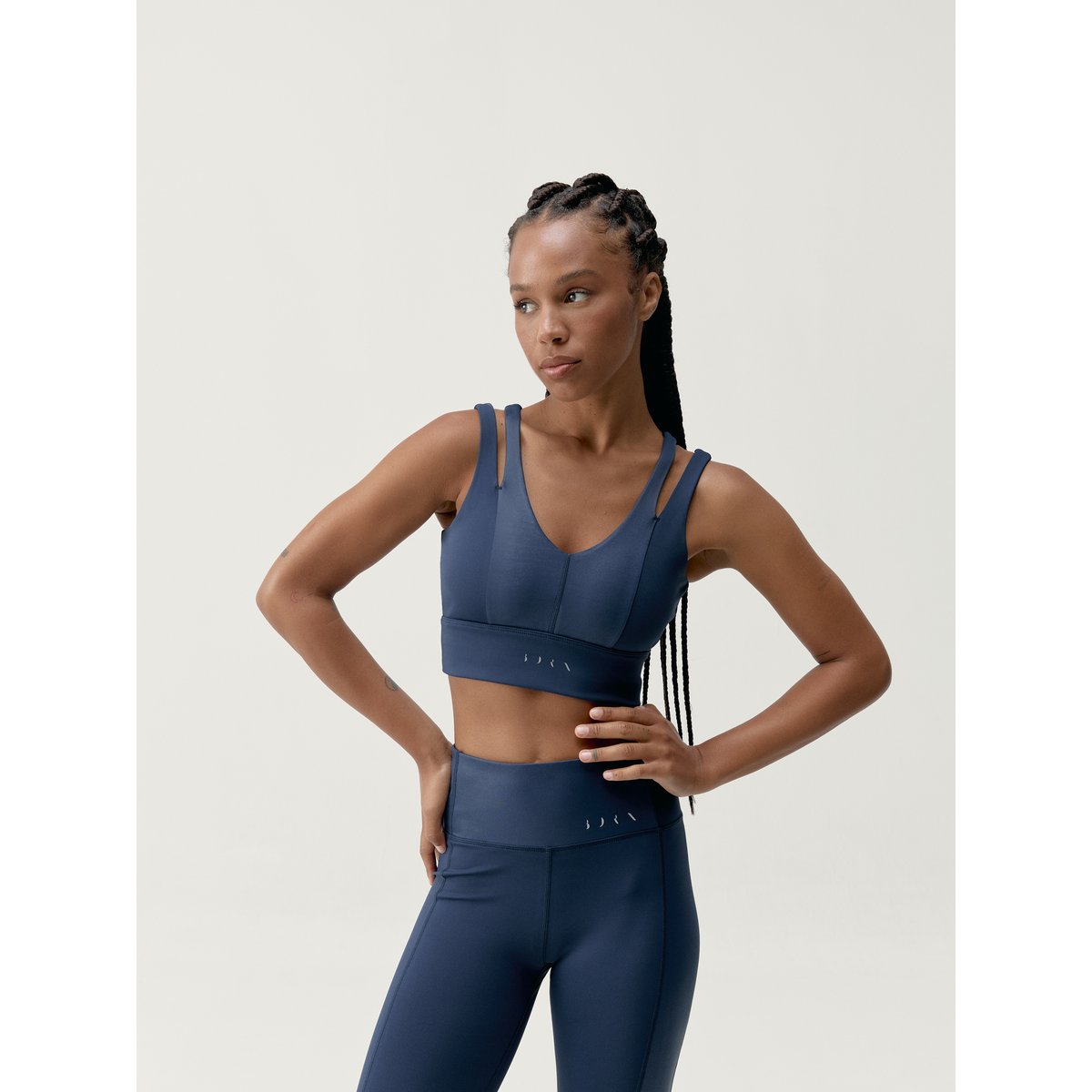 Brassière de sport femme Maan Maintien moyen bretelles coussinets amovibles bleu marin, BORN