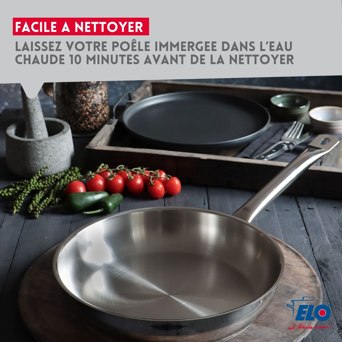 Lot de 3 poêles PROFI THERM inox, ELO