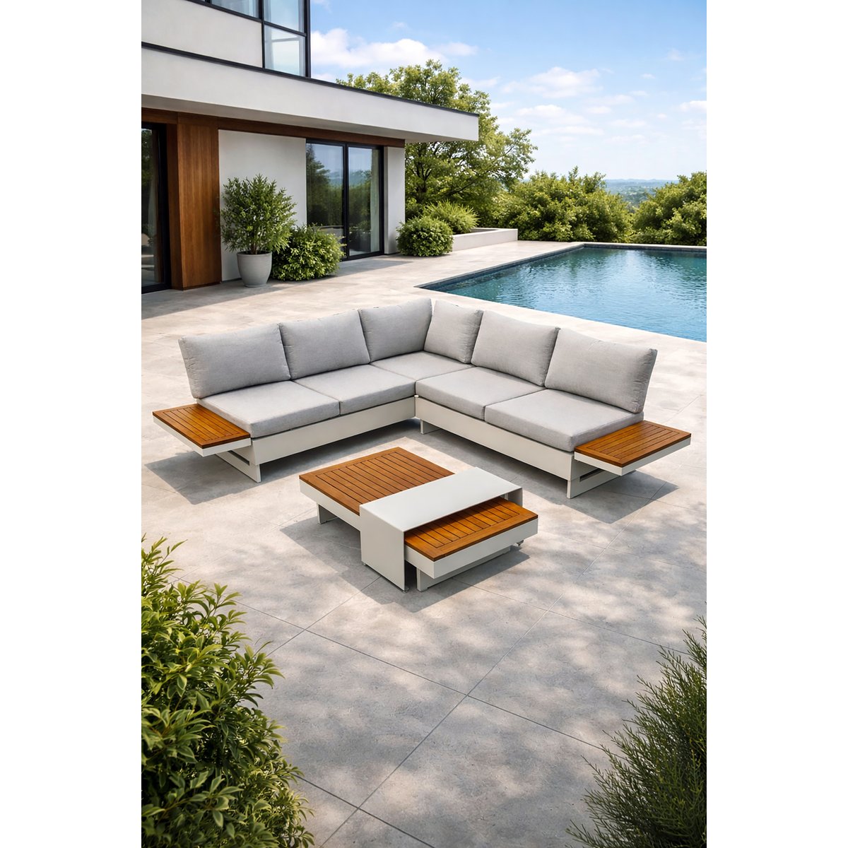 Salon de jardin d'angle 6 places MINERA gris clair, REMARQUABLE