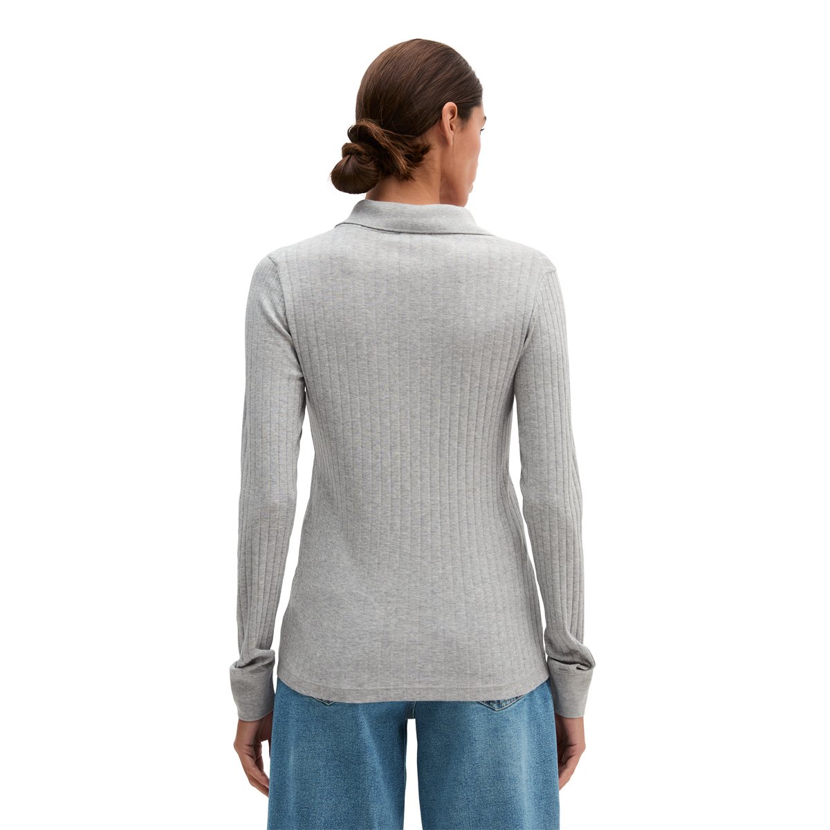 Polo à manches longues, coupe ajustée en jersey côtelé tout doux gris, MARC O'POLO