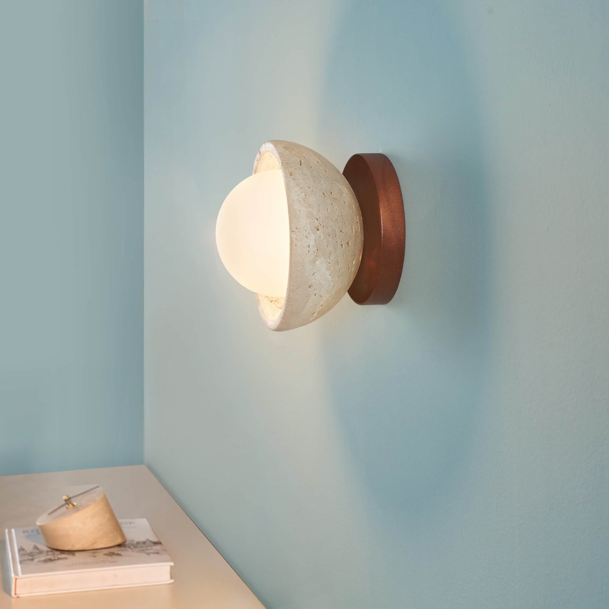 Applique ou plafonnier pierre et bois - PIETRA beige blanc et bois, KOSILUM