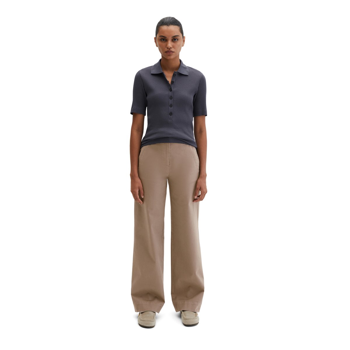 Polo à côtes slim avec TENCEL™ Modal gris foncé, MARC O'POLO